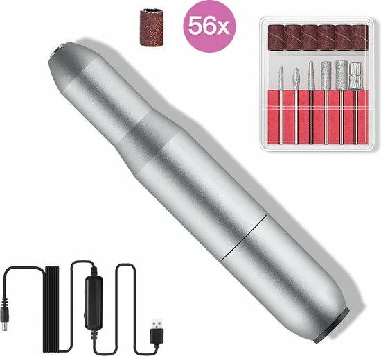 Zacro Elektrische Nagelfrees - 6 Nagelvijl Bitjes En 56 Schuurrolletjes - Manicure / Pedicure - Nagelverzorging - Manicure Nagel Freesmachine - Zilver 3 Zacro Elektrische Nagelfrees - 6 Nagelvijl Bitjes En 56 Schuurrolletjes - Manicure / Pedicure - Nagelverzorging - Manicure Nagel Freesmachine - Zilver