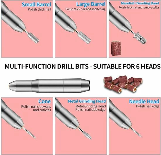 Zacro Elektrische Nagelfrees - 6 Nagelvijl Bitjes En 56 Schuurrolletjes - Manicure / Pedicure - Nagelverzorging - Manicure Nagel Freesmachine - Zilver 9 Zacro Elektrische Nagelfrees - 6 Nagelvijl Bitjes En 56 Schuurrolletjes - Manicure / Pedicure - Nagelverzorging - Manicure Nagel Freesmachine - Zilver - Image 7
