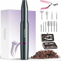 FOOCCA Nagelfrees Premium - 11 Bitjes En 58 Schuurrolletjes - 8 Extra Accesoires - Elektrische Nagelvijl - Eelt Verwijderaar - Manicure Apparaat - Pedicure Set - Extra Lange Kabel