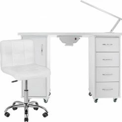MEGA BEAUTY SHOP? Manicuretafel Met Werkstoel En Tafellamp 04 - Wit