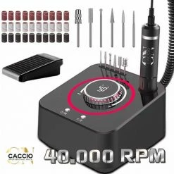 CACCIO? NAILS 2022 Zwart Pro Master Nagelfrees- 40.000 RPM - Licht Gewicht Technologie Nagelfrees - Inclusief 6 Bitjes Doosje - 36 Stuks Schuurrolletjes - Manicure/Pedicure Voeten En Handen - Hoge Kwaliteit - Nieuwe Technologie - Professioneel
