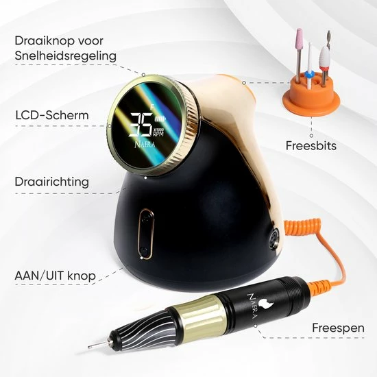 Naera E105 Nagelfrees 35000 RPM - Elektrische Nagelvijl - Manicure En Pedicure - Zwart 5 Naera E105 Nagelfrees 35000 RPM - Elektrische Nagelvijl - Manicure En Pedicure - Zwart - Image 3