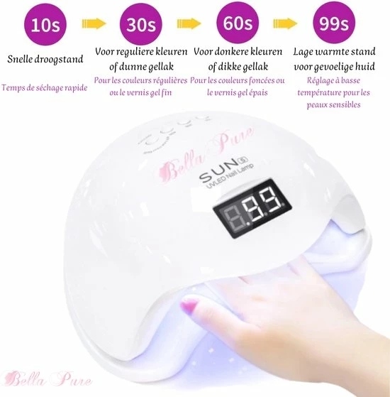 Bella Pure 48W Nageldroger - Vinger- En Teennagels - Bewegingssensor En Timer - 24 LED's 6 Bella Pure 48W Nageldroger - Vinger- En Teennagels - Bewegingssensor En Timer - 24 LED's - Image 4