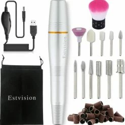 Estvision Nagelfrees - Manicure En Pedicure Set - Elektrische Nagelvijl - 12 Nagelfreesbitjes & 66 Schuurrolletjes - 8 Extra Accessoires