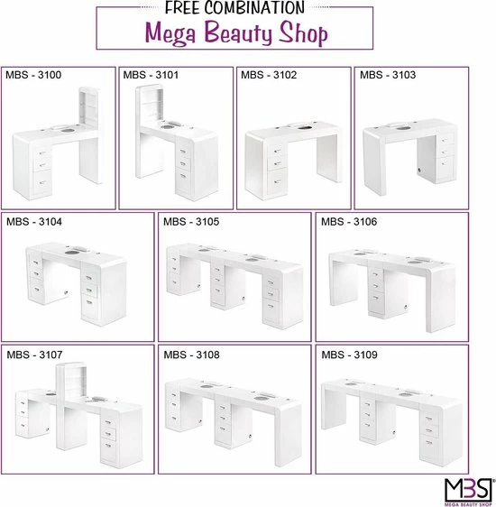 MEGA BEAUTY SHOP® MBS-3103 Manicuretafel Met Afzuiging - Rechts - Wit 4 MEGA BEAUTY SHOP® MBS-3103 Manicuretafel Met Afzuiging - Rechts - Wit - Image 2