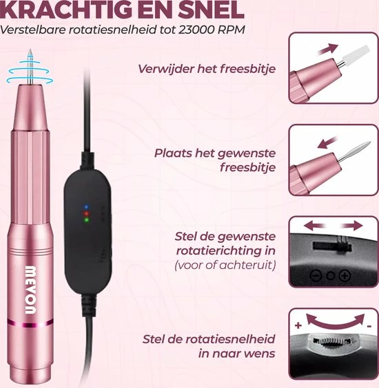 MEVON Elektrische Nagelfrees - Nagelvijl - Manicure / Pedicure - Complete Set 7 MEVON Elektrische Nagelfrees - Nagelvijl - Manicure / Pedicure - Complete Set - Image 5
