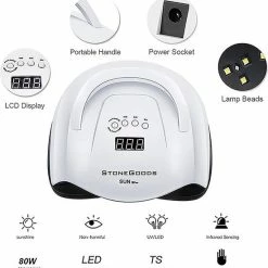 StoneGoods 80W Nageldroger Voor Gelnagels - Sun X Plus- Professionele 42LED UV Nagellamp Voor Gel Nagellak - 42 LEDlampjes - SMART Sensor - 2 Handen Droger - Timer 10/30/60/90 Sec - UV LCD Disply - Low Heat Mode - Automatic Sensor - Double Light - Nagel Gellak -Lanaform Shop 550x570 3
