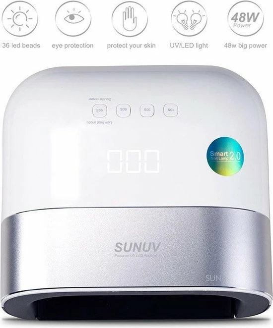 SunUV NAGELLAMP - Professionele Nageldroger - 48 Watt - LED UV Nagellamp - Gel Nagellak - 36 LEDlampjes - SMART Sensor ? Timer - Nagel Gellak - Wit/Zilver 3 SunUV NAGELLAMP - Professionele Nageldroger - 48 Watt - LED UV Nagellamp - Gel Nagellak - 36 LEDlampjes - SMART Sensor ? Timer - Nagel Gellak - Wit/Zilver